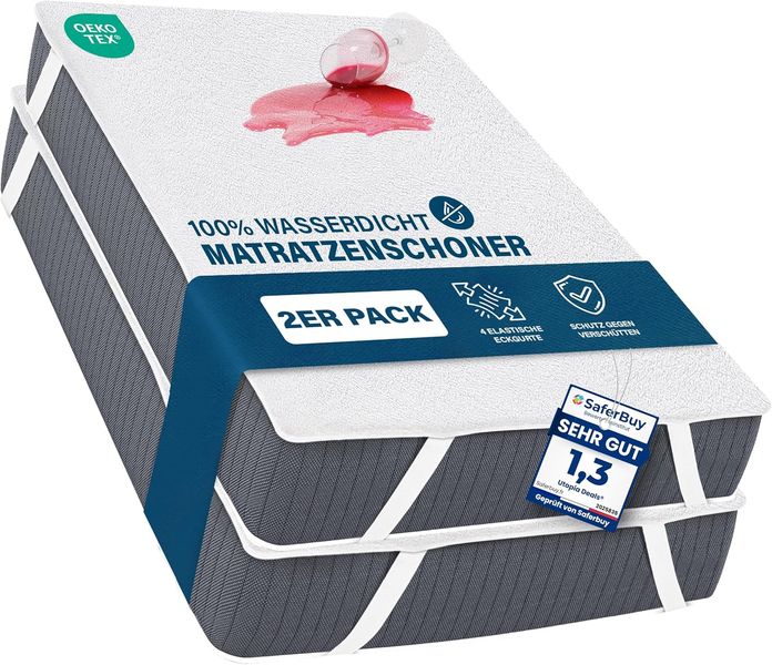 Zweiteiliges Set wasserdichter Matratzenschoner mit vier stabilen Eckbandern, passend fur Einzelbetten 90 x 200 cm