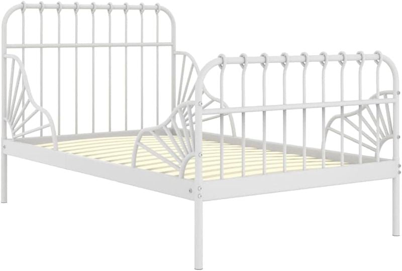 Weisses metallenes Auszieh-Tagesbett mit flexiblem Liegenflachenbereich, multifunktionales Einzel-Schlafmobel 80 x 130 / 200 cm
