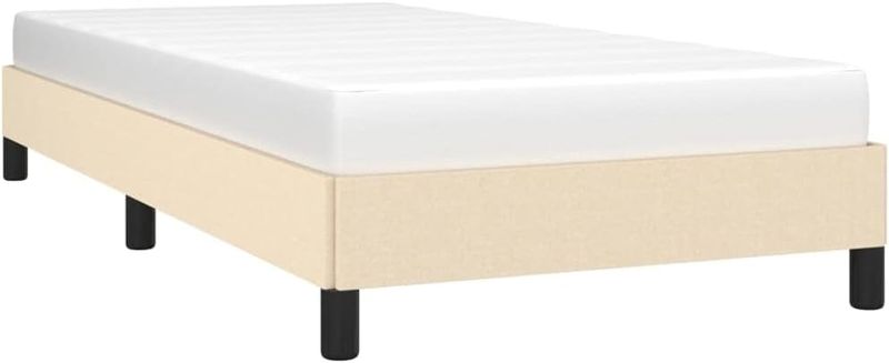 Cremefarbenes Stoff-Polster-Einzelbett mit stabilem Lattenrostsystem, komfortables modernes Schlafmobel 80 x 200 cm