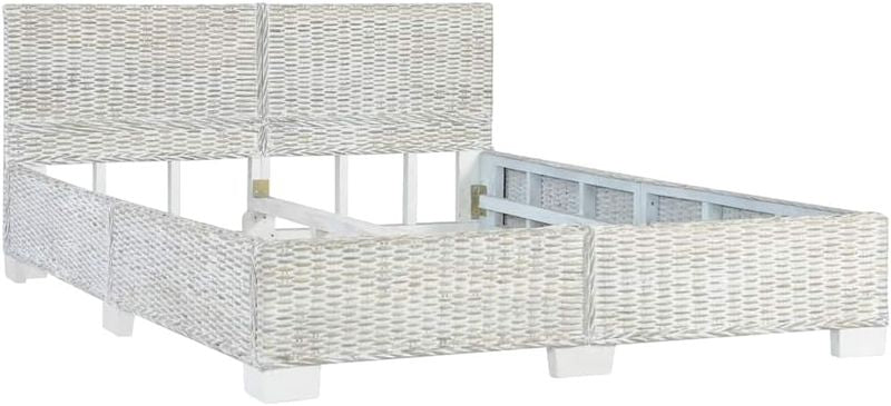 Rustikales graues Naturrattan-Doppelbett mit stabilem Rahmen, stilvolles naturliches Schlafzimmermobel 140 x 200 cm