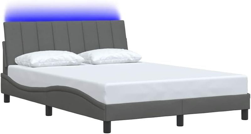 Dunkelgrauer Stoff-Bettrahmen im modernen Design, stabiler Doppelbett-Gestell ohne Matratze fur Schlafraume 140 x 190 cm